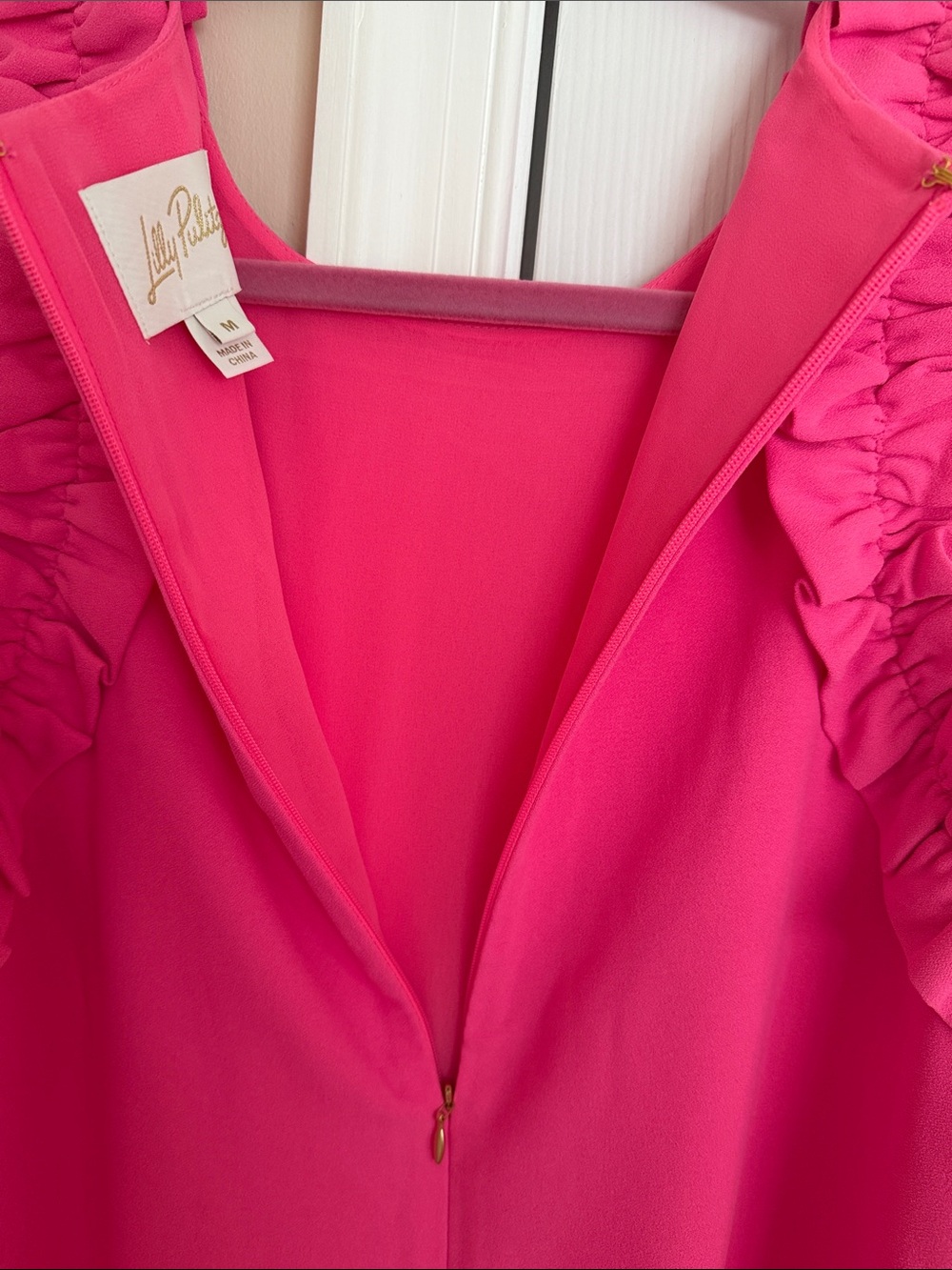 💕NWOT Lilly Pulitzer Kailee Hot Pink Ruffle-Trim Shift Dress - Picture 7 of 10